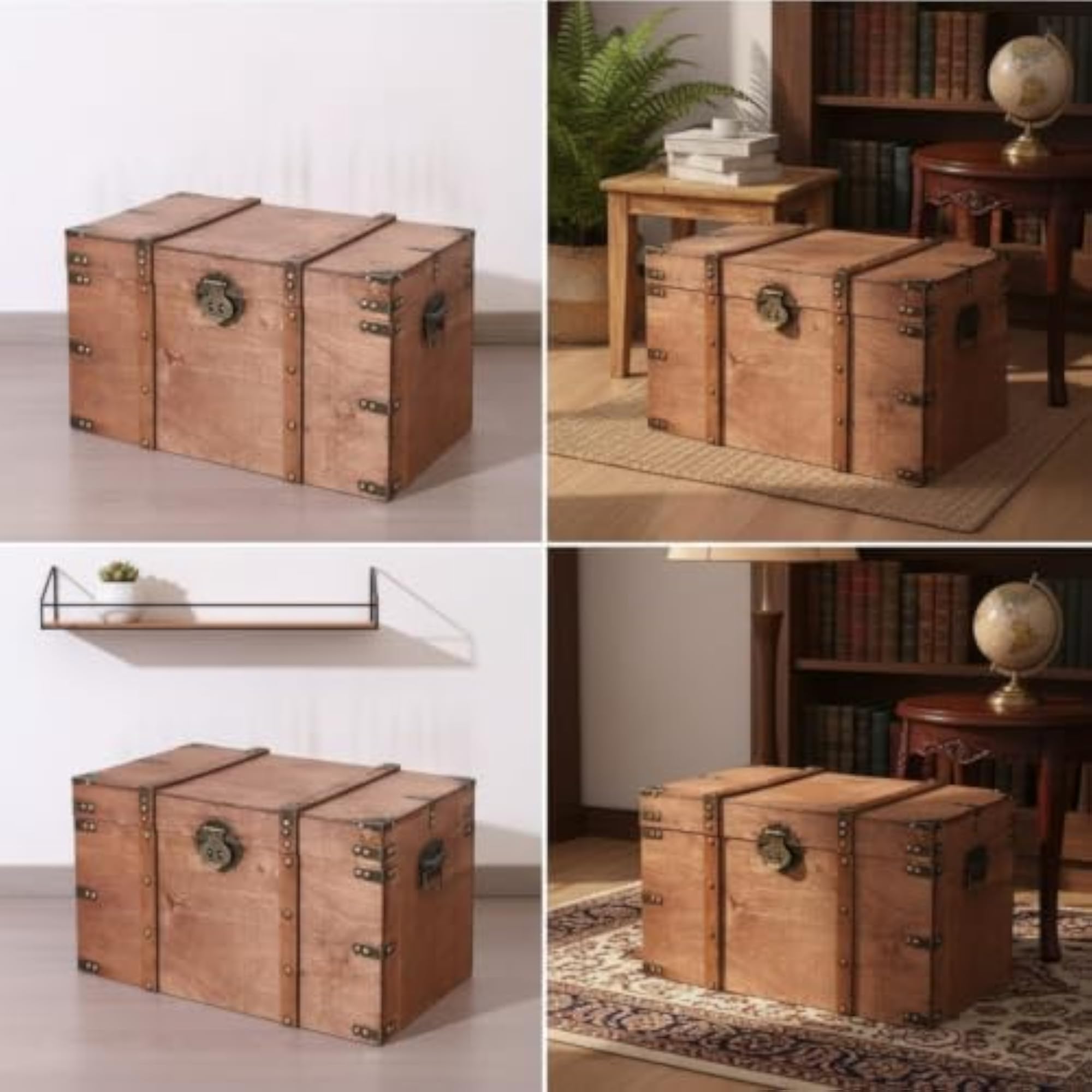 Vintage-Style Wooden Storage Chest with Hinged Lid